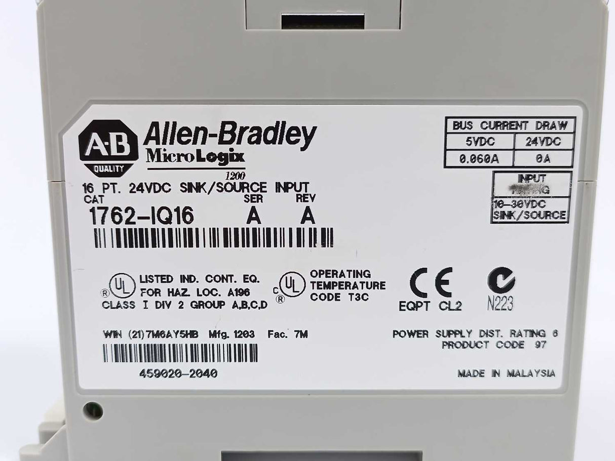 AB 1762-IQ16 Sink/Source Input Module Ser. A, Rev. A