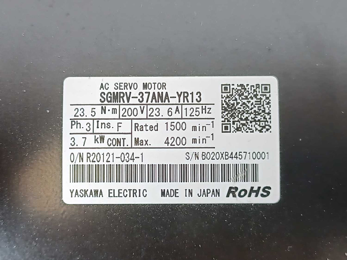 YASKAWA ELECTRIC SGMRV-37ANA-YR13 Servo Motor AC 3.7kW, 23.6A 200V