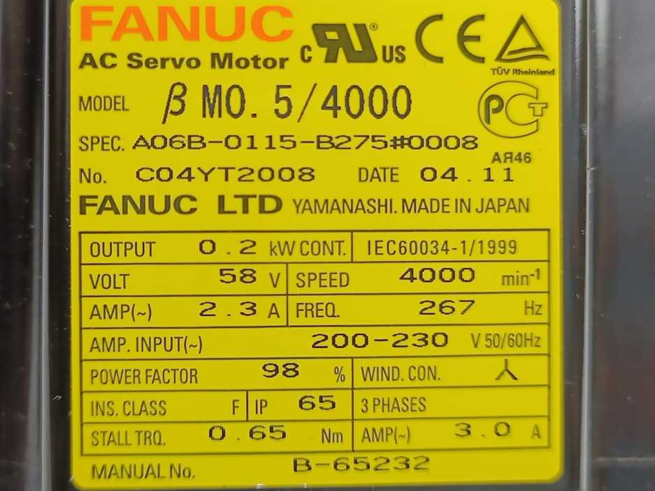 Fanuc MO.5/4000 Servo Motor, C04YT2008, A06B-0115-B275#0008, loks like new