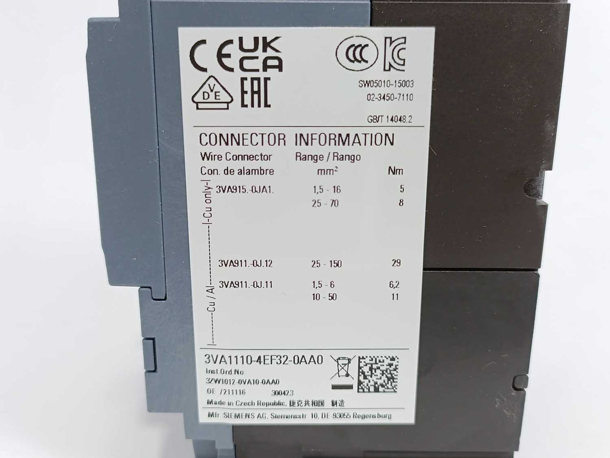 Siemens 3VA1110-4EF32-0AA0 Molded Case Circuit Breaker