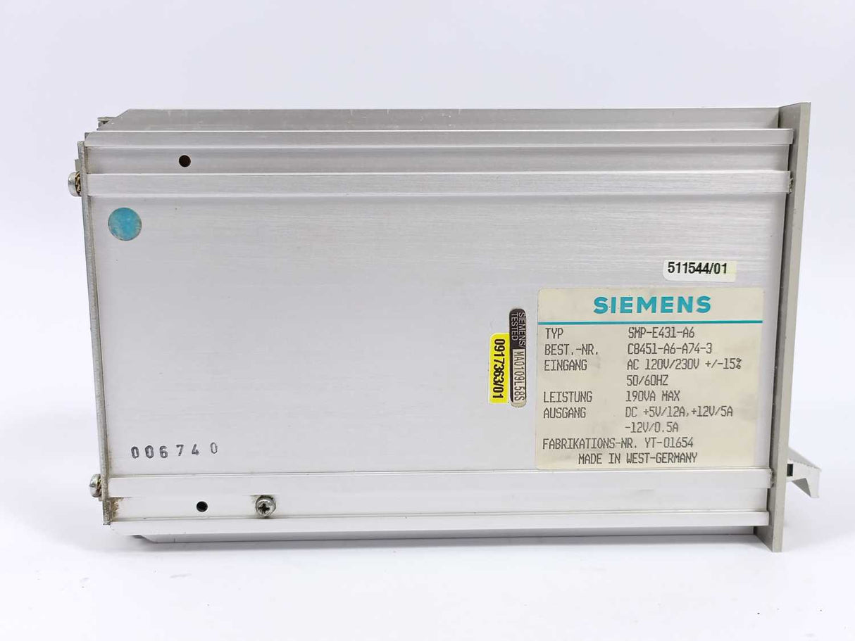 Siemens SMP-E431-A6 Power Supply Module AC 120V/230V +/-15% 50/60Hz
