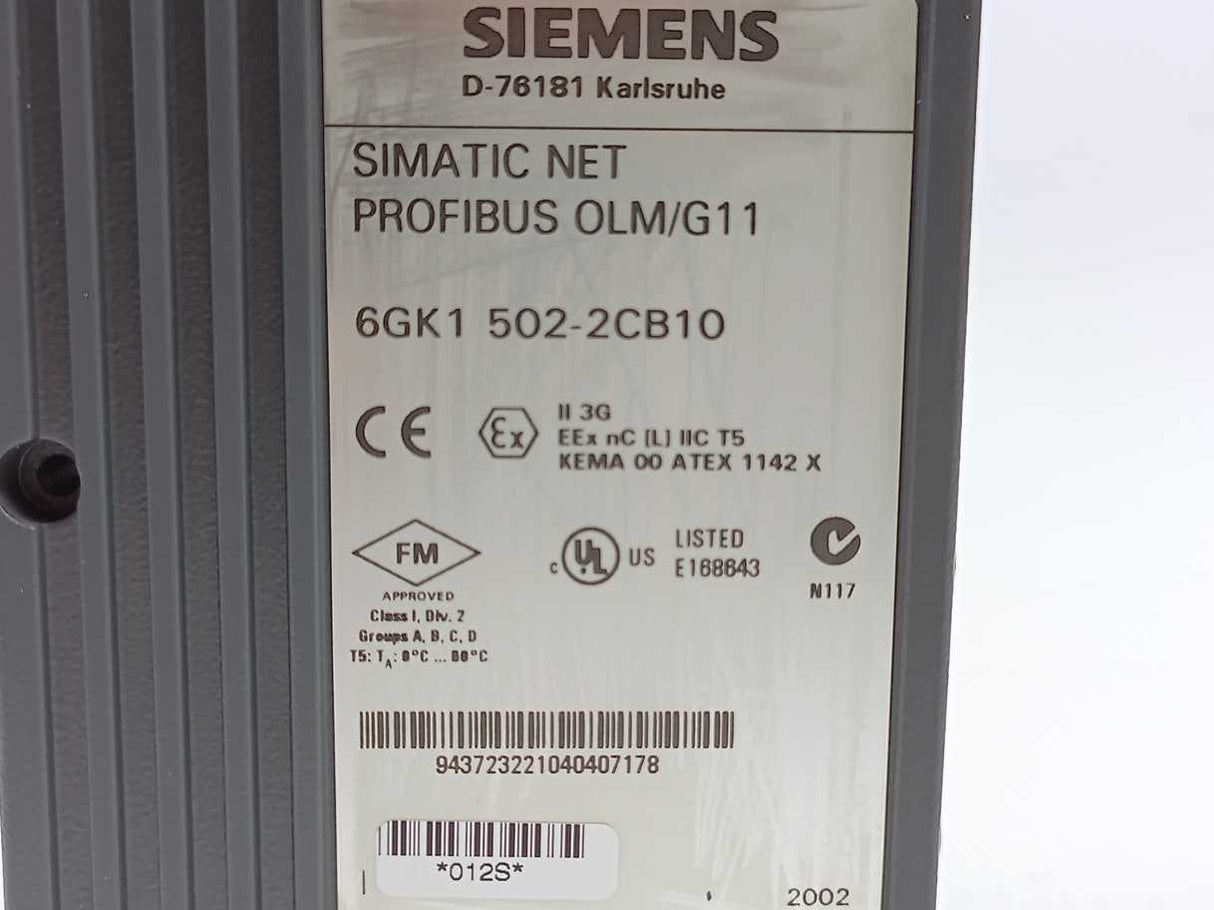 Siemens 6GK1 502-2CB10 SIMATIC NET PROFIBUS OLM/G11 Optical Link Module