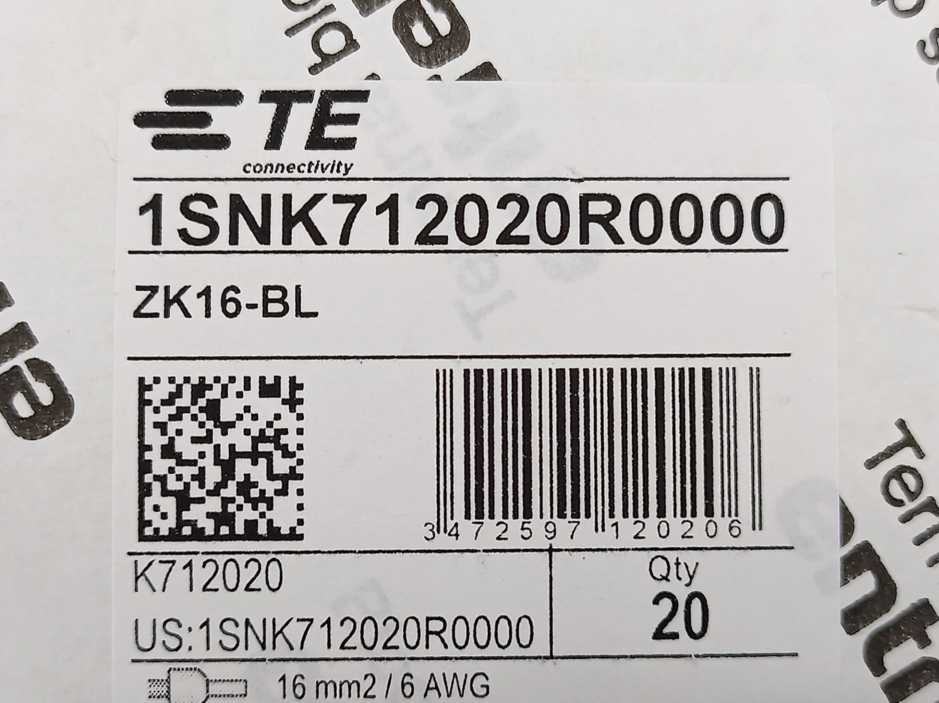 AMP / TE Connectivity 1SNK712020R0000 ZK16-BL PI-Spring Clamp Blue. Batch 20 pcs