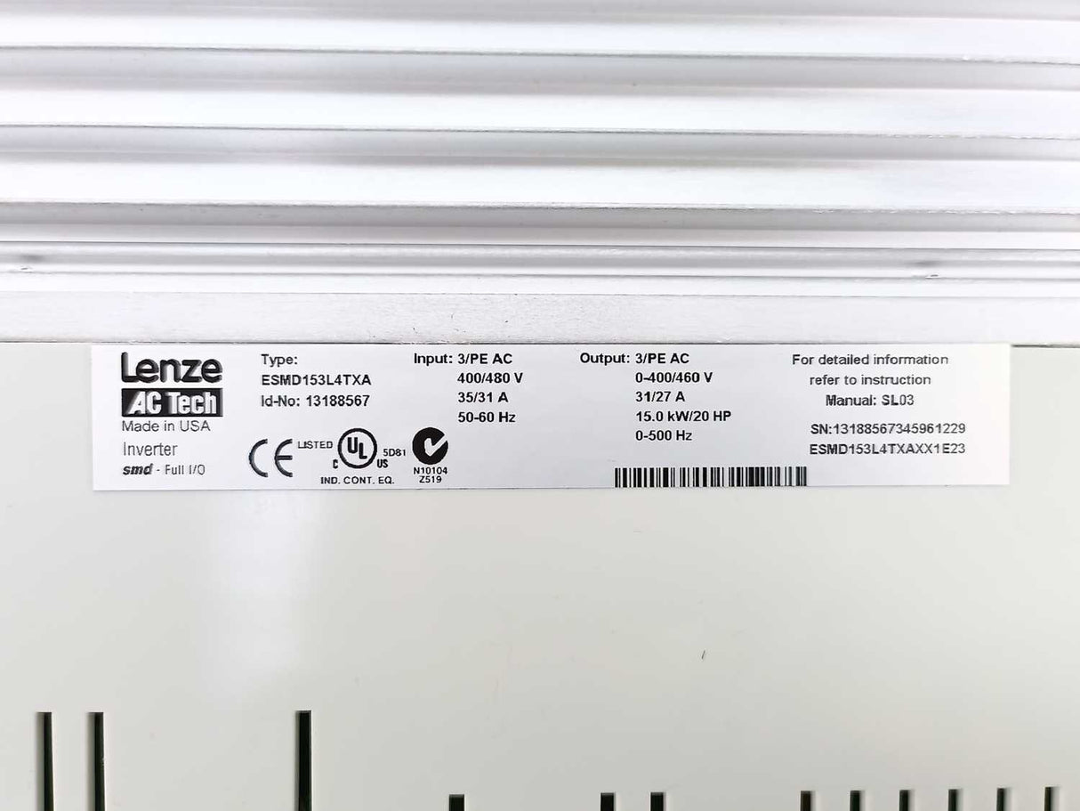 LENZE 13188567 Frequency Inverter ESMD153L4TXAXX1E23