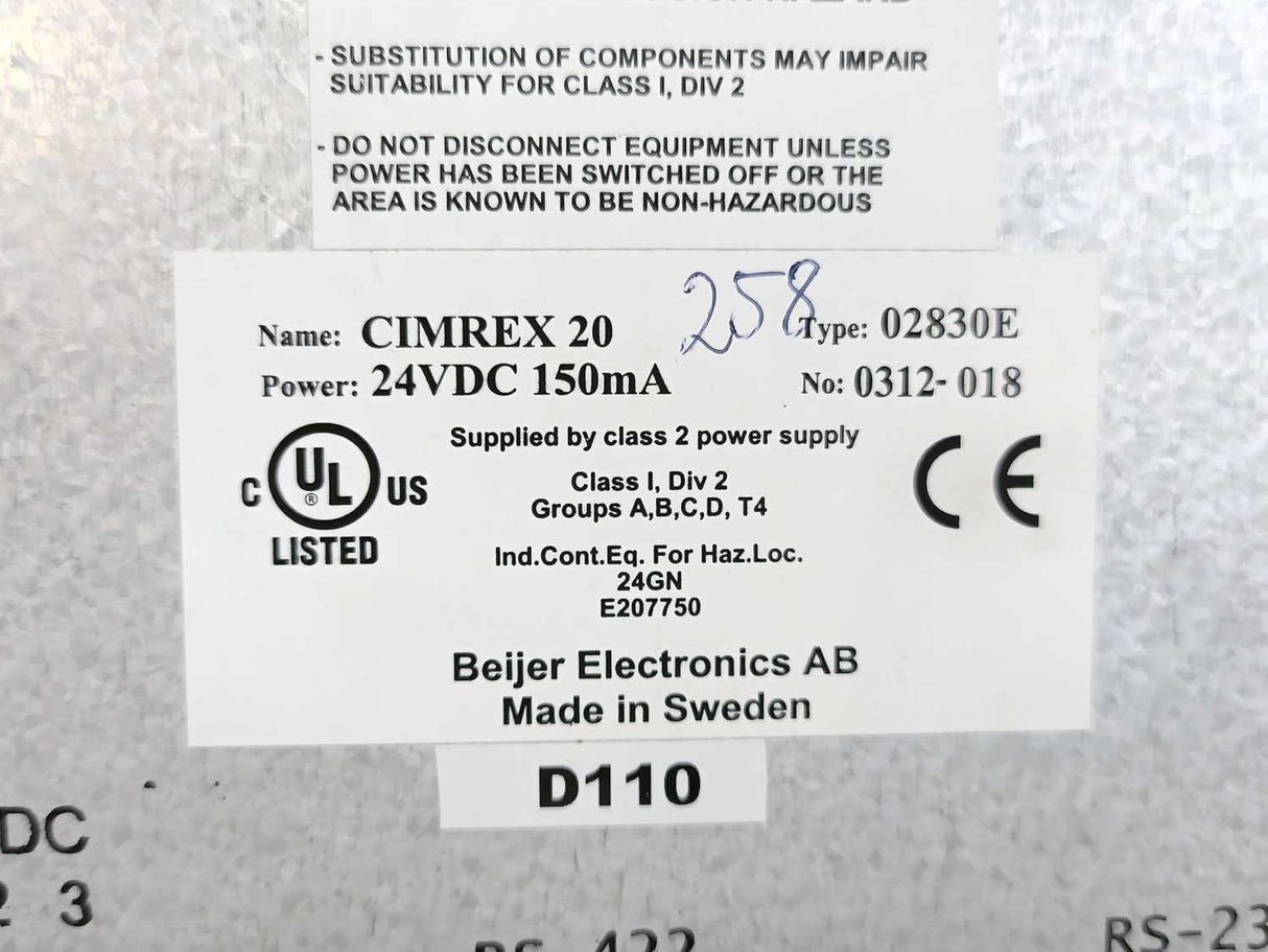CIMREX 20 02830E Operator Panel 24VDC 150mA