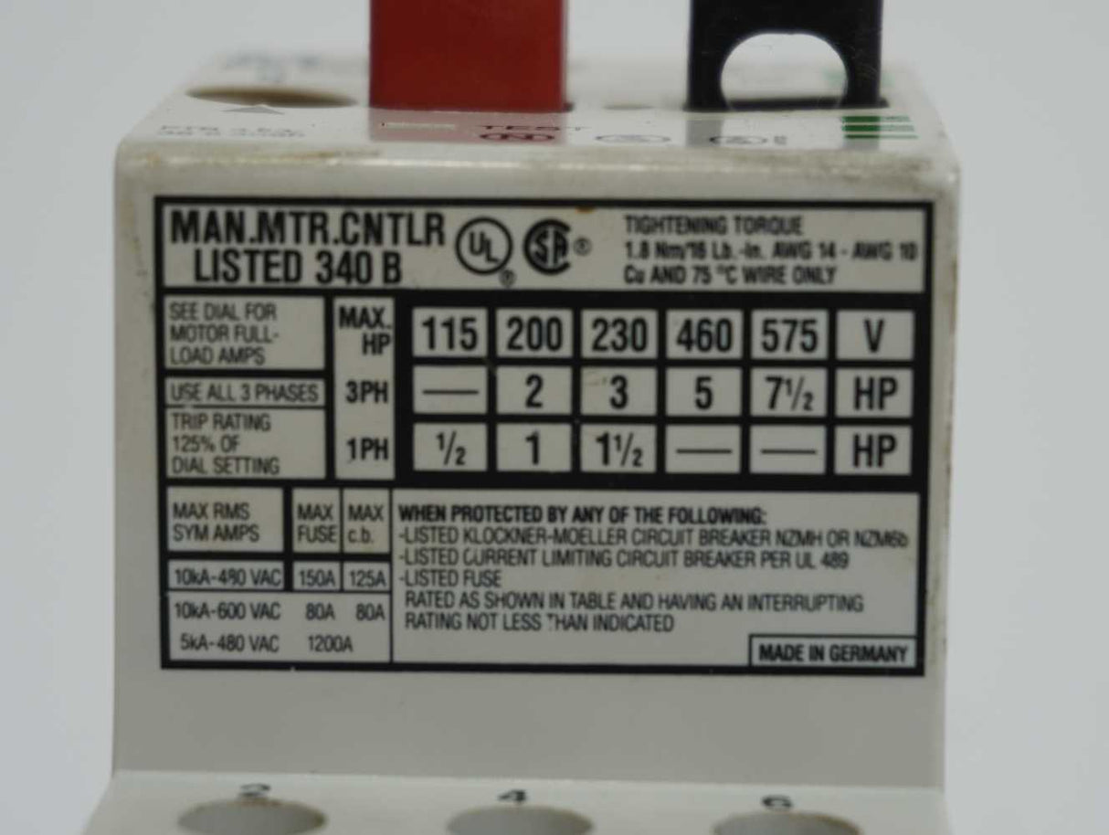 Klöckner Moeller PKZM 1-10 PKZM 1-10 Motor Protective Circuit Breaker