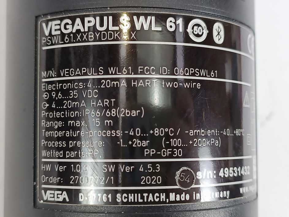 Vega PSWL61.XXBYDDKAX VEGAPULS WL 61 Radar Sensor for Level Measurement 4-20mA