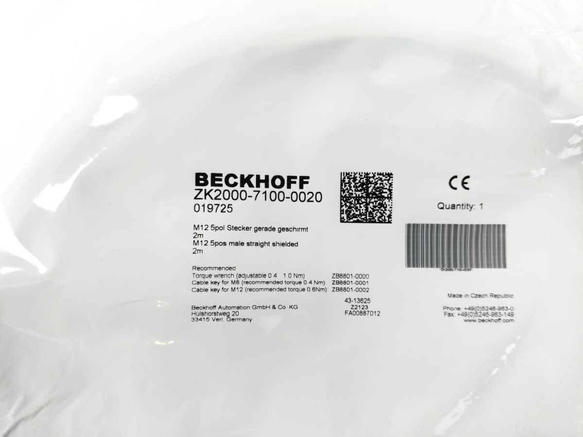 Beckhoff ZK2000-7100-0020 Sensor Cable M12 5pos male sraight shielded 2m