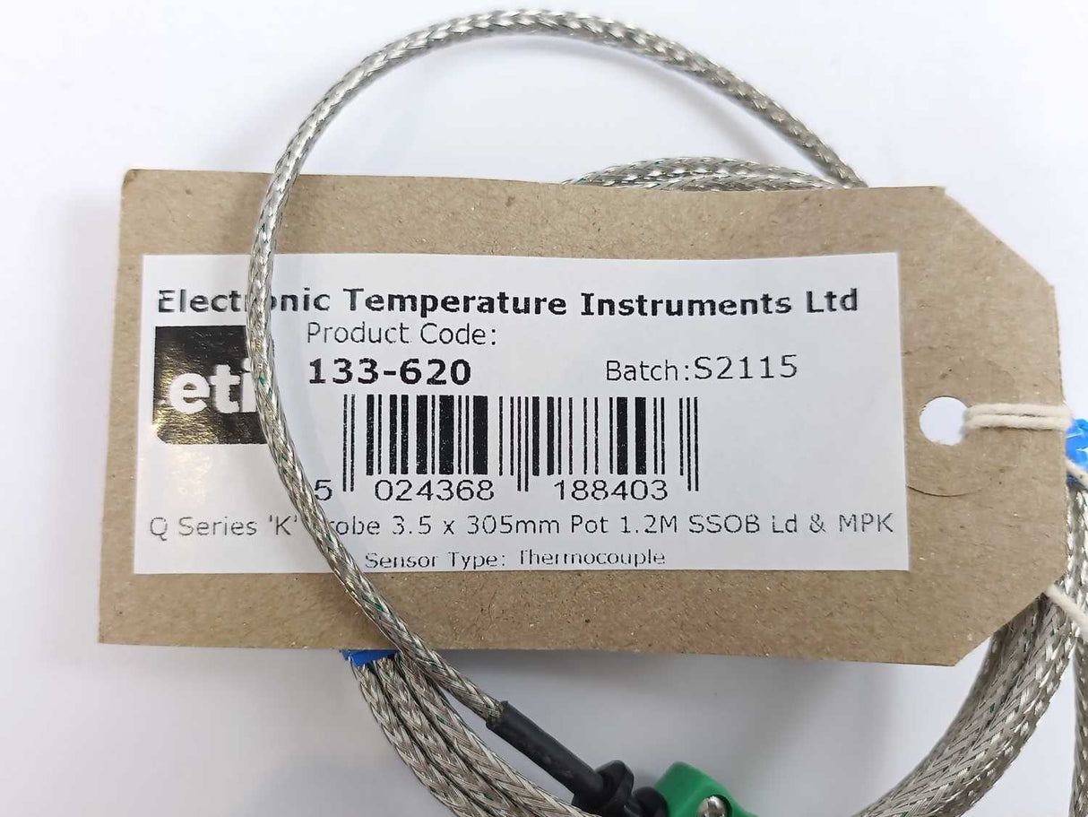ETI 133-620 Q Series 'K' Probe 3.5 x 305mm Pot 1.2M SSOB Ld & MPK Thermocouple
