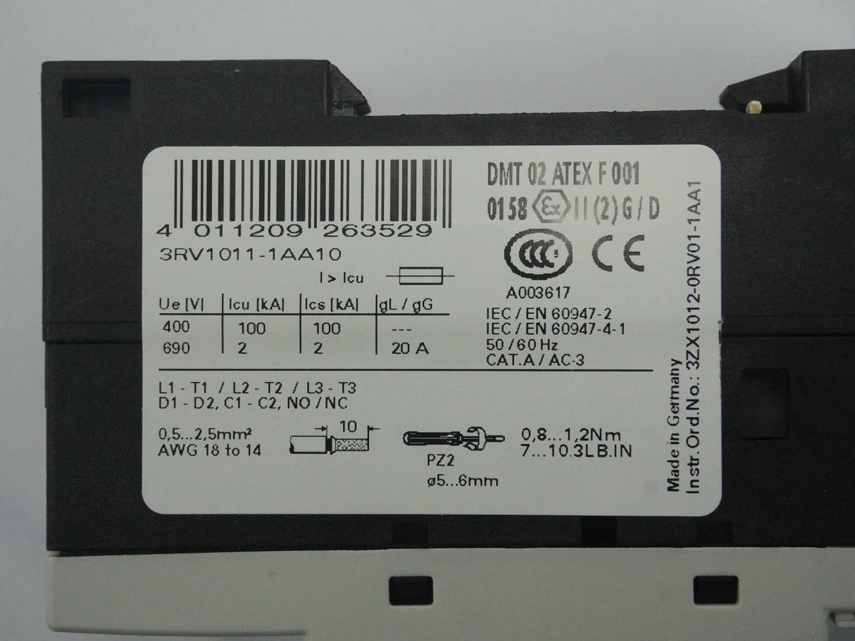 Siemens 3RV1011-1AA10 3RV1011-1AA10 Circuit Breaker 1.1-1.6A