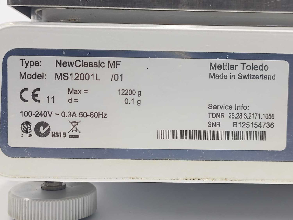 Mettler Toledo MS12001L/01 New Classic MF Precision Balance, RTC battery need change