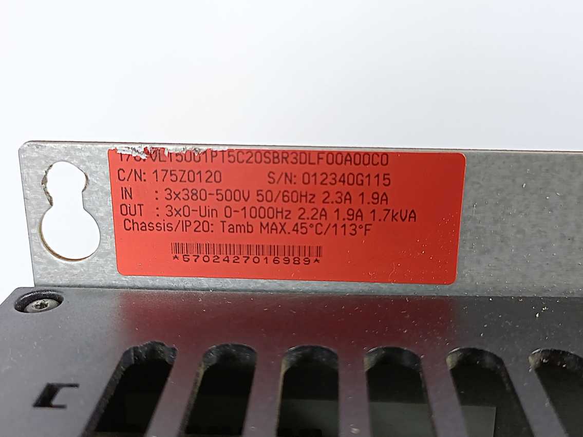 Danfoss VLT5001PT5C20SBR3DLF00A00C0 175Z0120 1.7kVA Variable Speed Drive