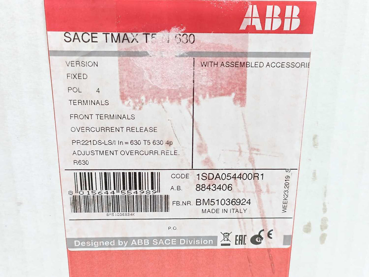 ABB 1SDA054400R1 T5N 630 PR221DS-LS/I Circuit Breaker