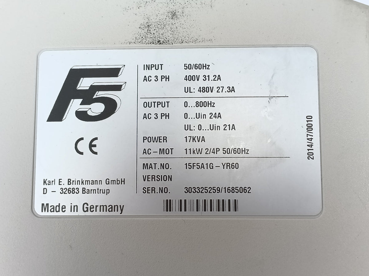 Keb 15F5A1G-YR60 F5, In: 50/60Hz, 400V, 31,2A. Out: 800Hz 24A 17kVA