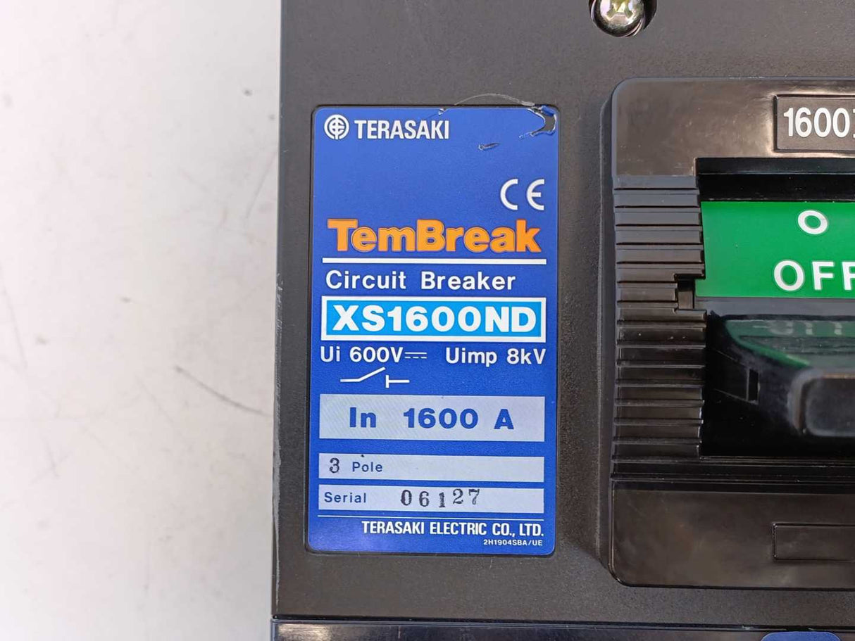 TERASAKI XS1600ND TemBreak Circuit Breaker, In 1600 A, 3 Poles