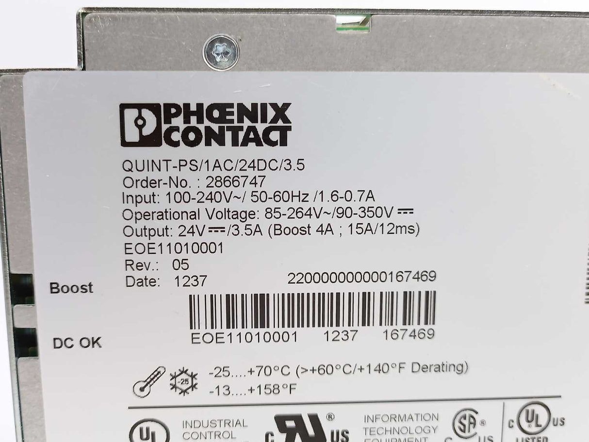 Phoenix Contact 2866747 QUINT-PS/1AC/24DC/3.5A Power Supply