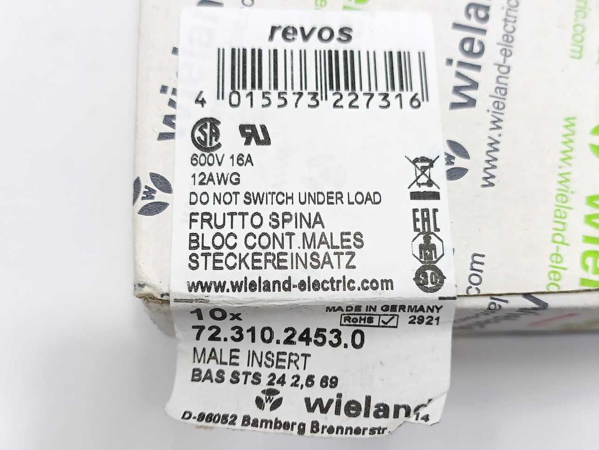 Wieland 72.310.2453.0 BAS STS 24 2,5 69 Male Insert 10 Pcs.