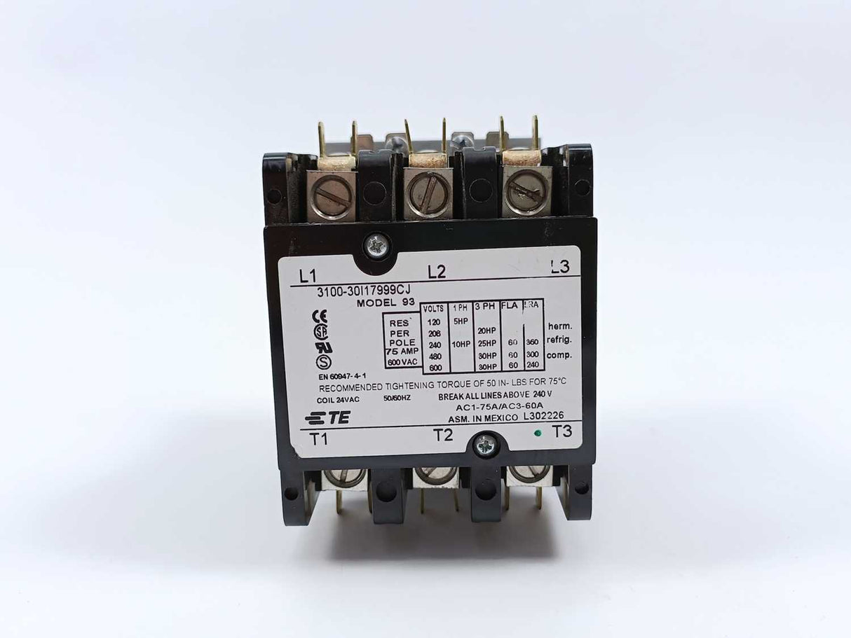 TE Connectivity 3100-30I17999CJ Electromechanical Relay Contactor 3PST 60A 24V