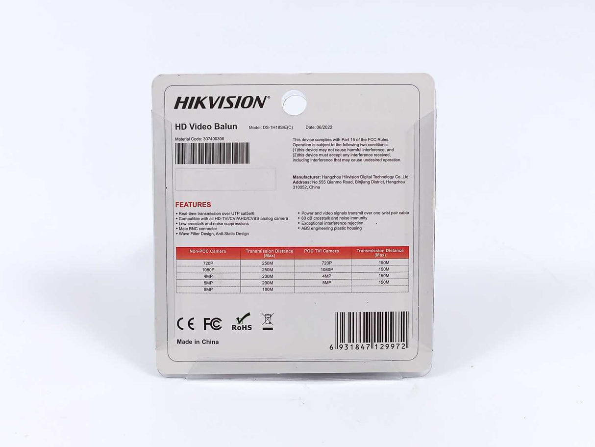 HikVision 307400306 DS-1H18S/E(C) 1-Channel Passive Video UTP Balun 10 Pcs
