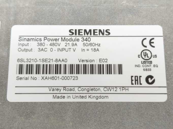 Siemens 6SL3210-1SE21-8AA0 Sinamics Converter Power Module
