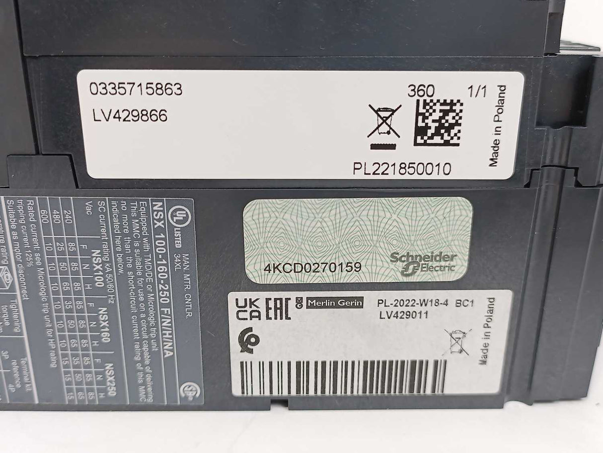 Schneider Electric LV429866 Compact NSX100N Circuit Breaker