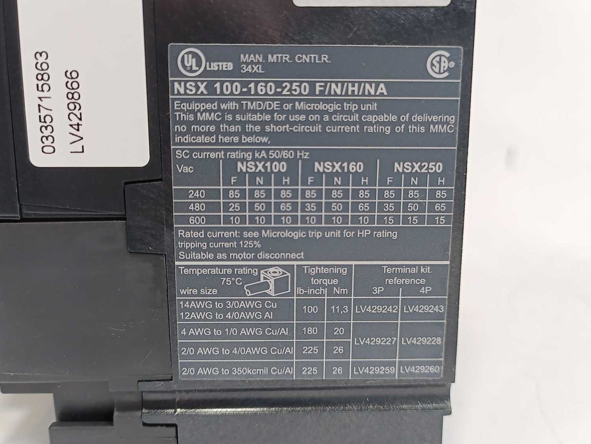 Schneider Electric LV429866 Compact NSX100N Circuit Breaker