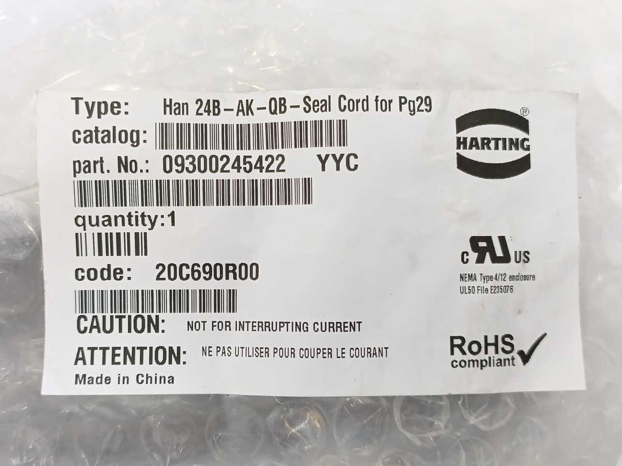 Harting 09300245422 Han B Protect Cover Die Cast for Hood PG