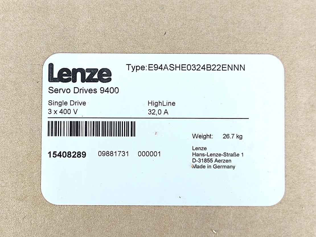 LENZE E94ASHE0324B22ENNN Servo Drive 9400 3x400V, HighLine 32.0 A E94ASHE0324