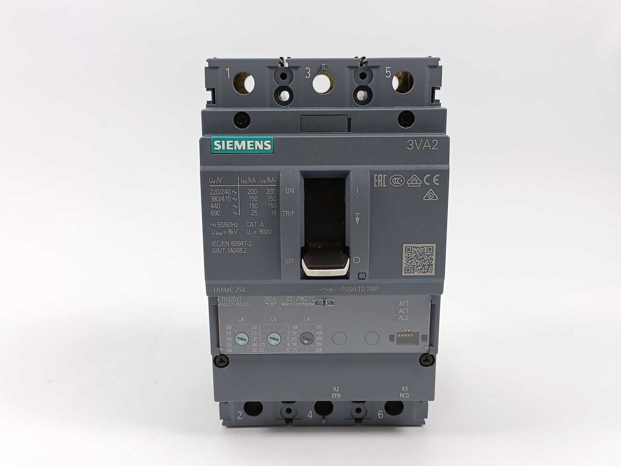 Siemens 3VA2225-8HL32-0AA0 Moulded Case Circuit Breaker, In=250A