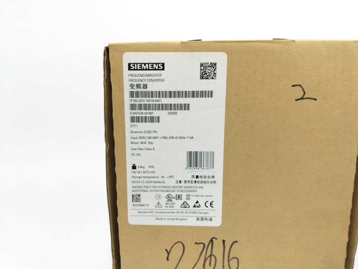 Siemens 6SL3210-1KE18-8AF1 SINAMICS G120C 4 kW Frequency Converter