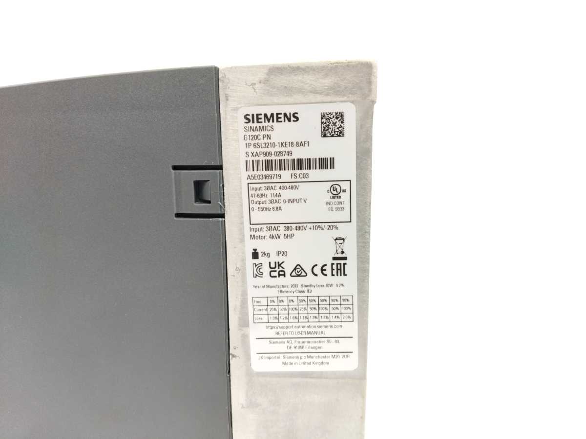Siemens 6SL3210-1KE18-8AF1 SINAMICS G120C 4 kW Frequency Converter