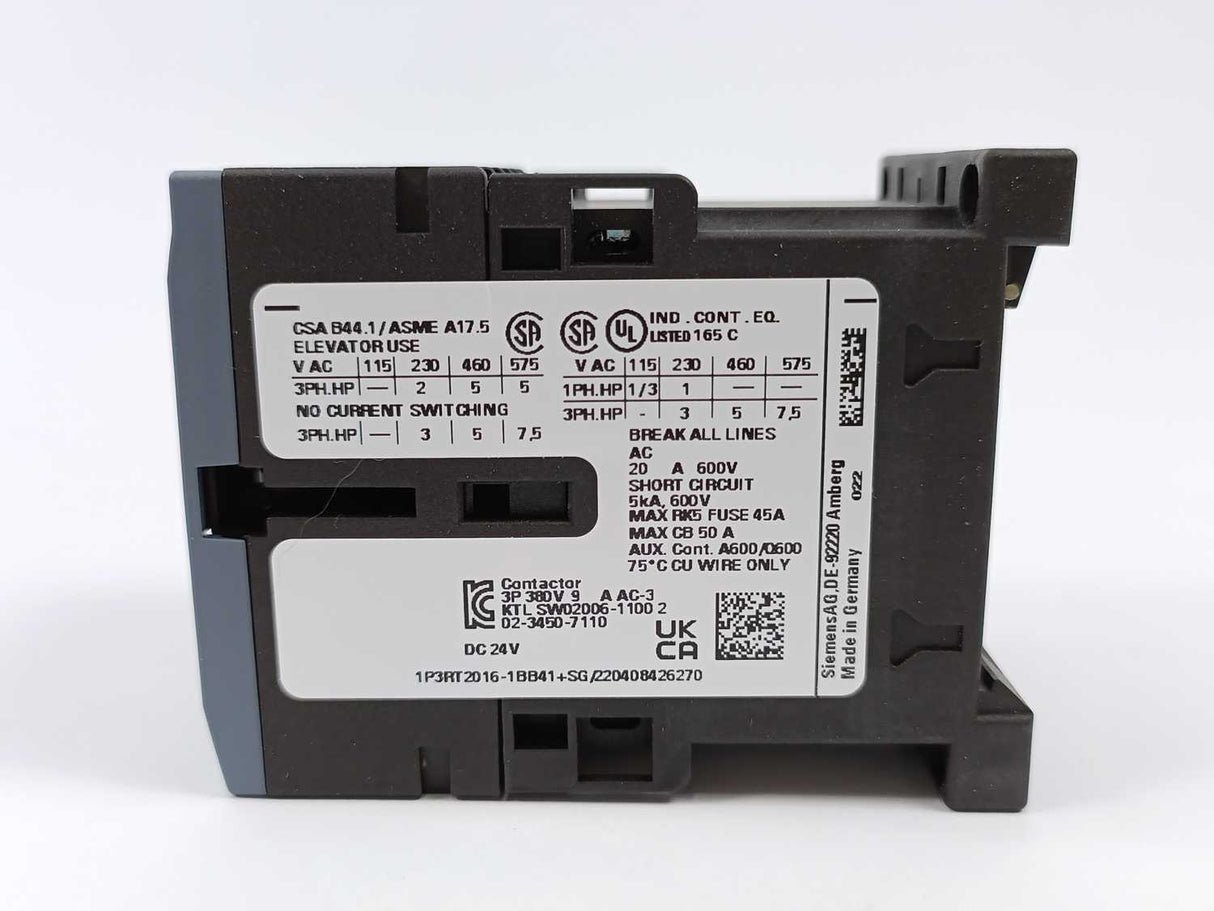 Siemens 3RT2016-1BB41 Power Contactor 9 A, 4 kW / 400 V