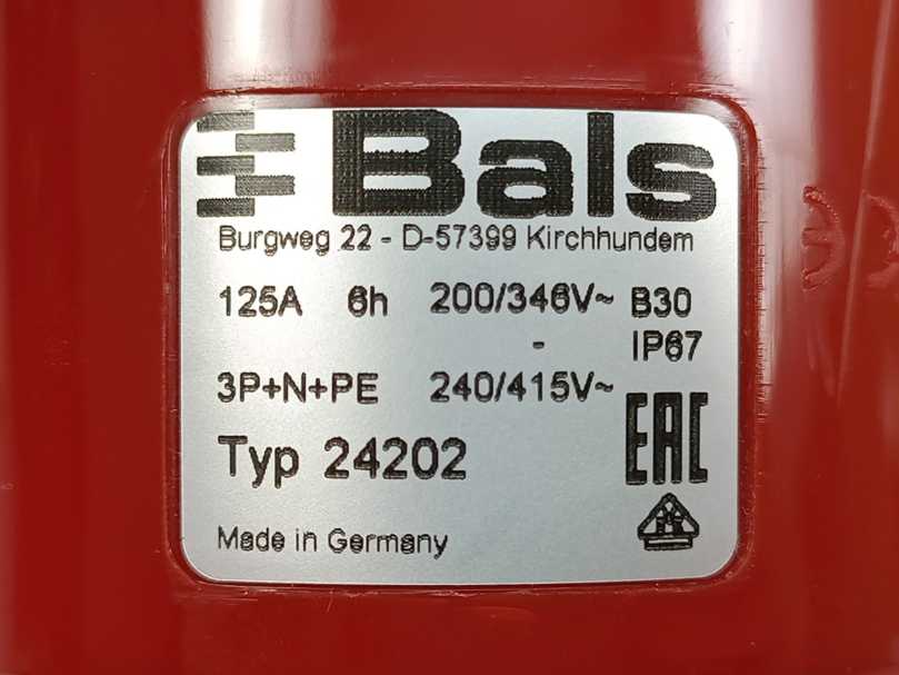 BALS 24202 CEE Wall Mounted Plug 125A