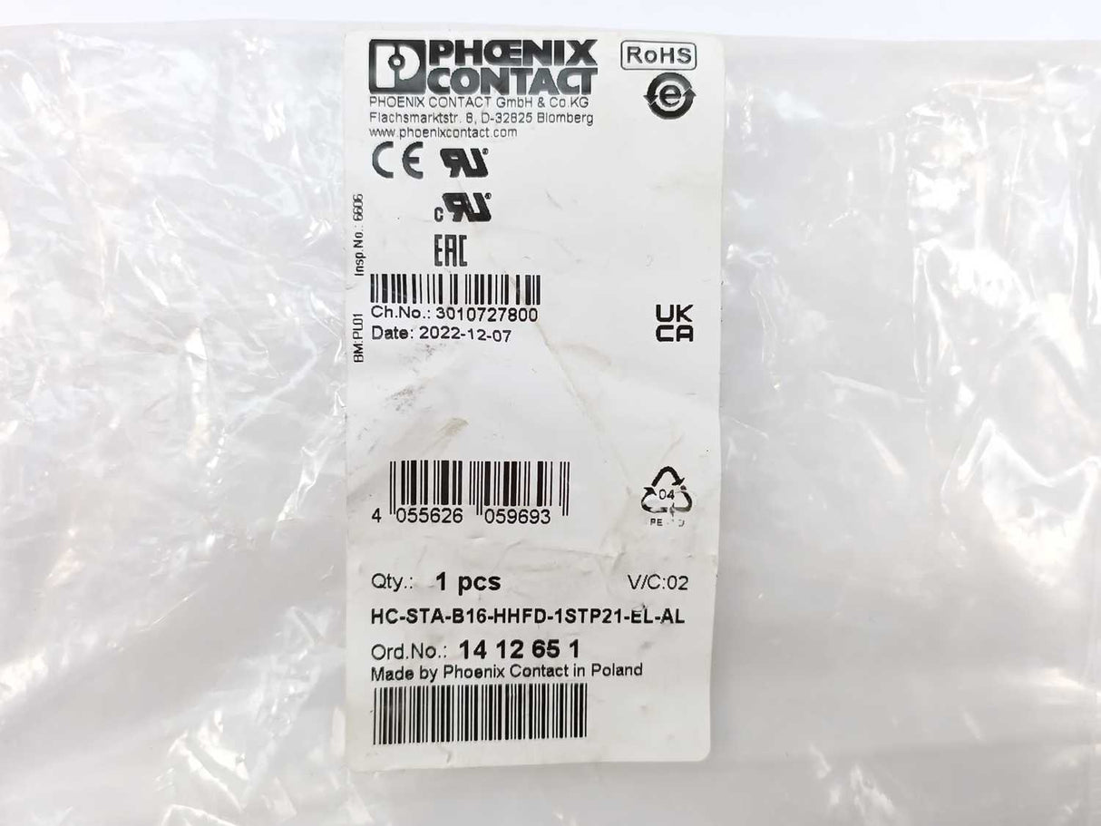 Phoenix Contact 1412651 HC-STA-B16-HHFD-1STP21-EL-AL - Housing