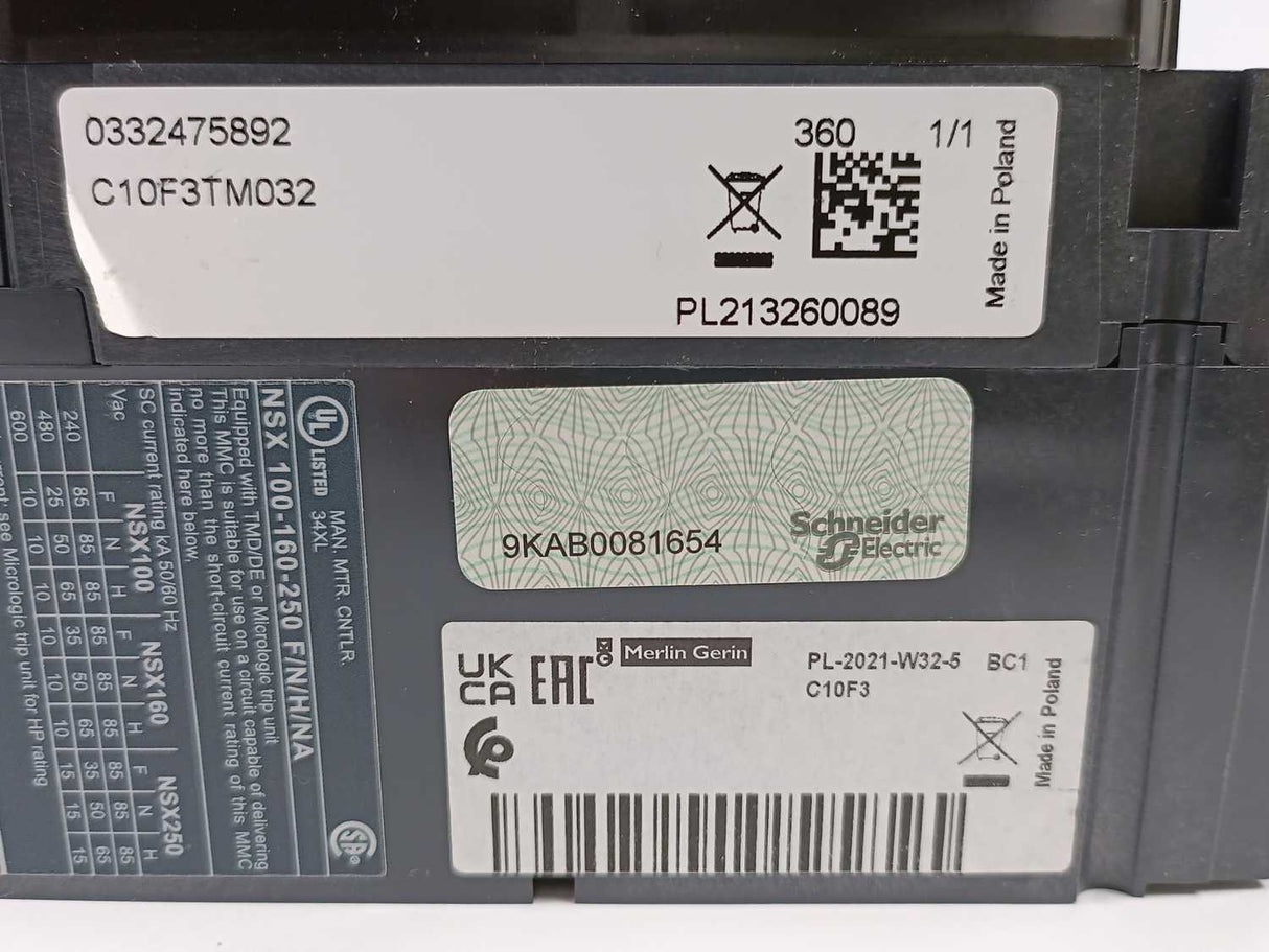 Schneider Electric C10F3TM032 NSX100F 36kA/415VAC Circuit Breaker
