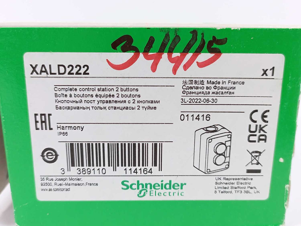 Schneider Electric XALD222 Complete Control Station w/ 2 Buttons