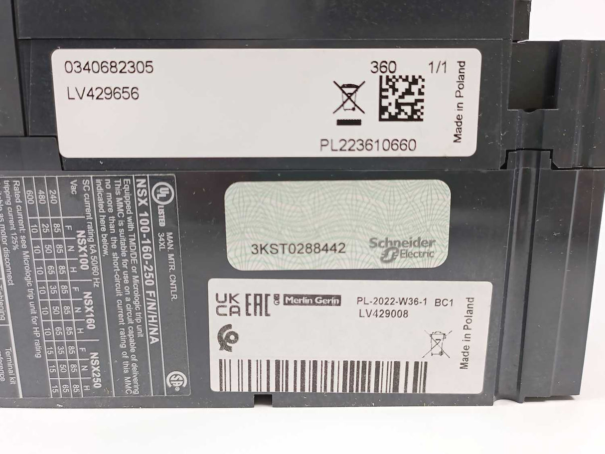 Schneider Electric LV429656 Compact NSX100F TM25D 4P4T Circuit Breaker