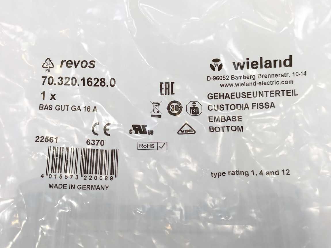 Wieland 70.320.1628.0 Heavy Duty Power Connector Housing BAS GUT GA 16 A