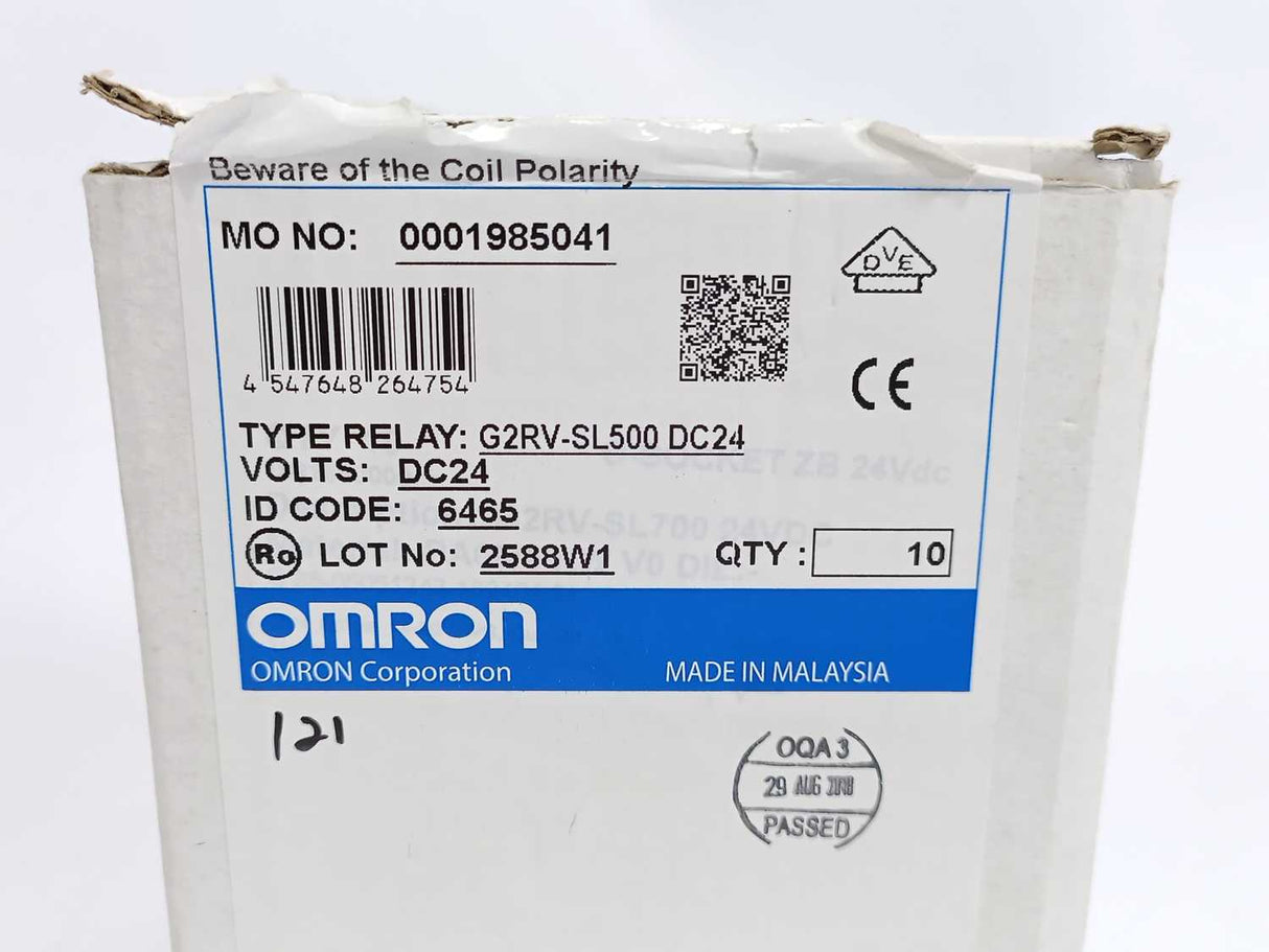 OMRON G2RV-SL500 110VAC w/ G2RV-1-S 48V DC. 10 Pcs