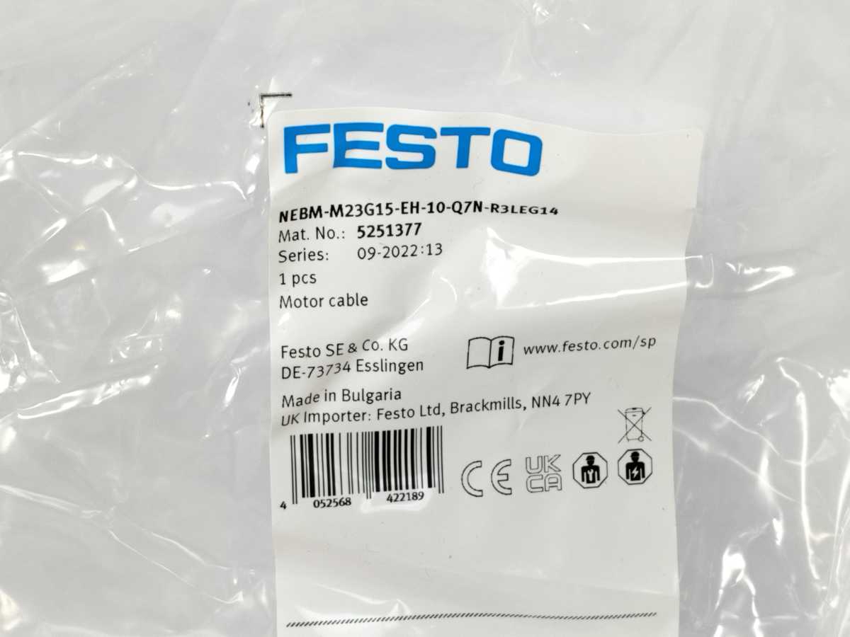 Festo 5251377 NEBM-M23G15-EH-10-Q7N-R3LEG14 Motor Cable 10.0 meters