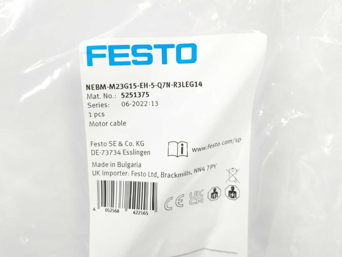 Festo 5251375 NEBM-M23G15-EH-5-Q7N-R3LEG14 Motor Cable 5.0 meters