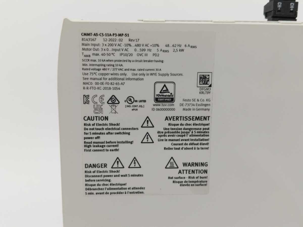 Festo 8143167 CMMT-AS-C5-11A-P3-MP-S1 Servo Drive, 400V 6A