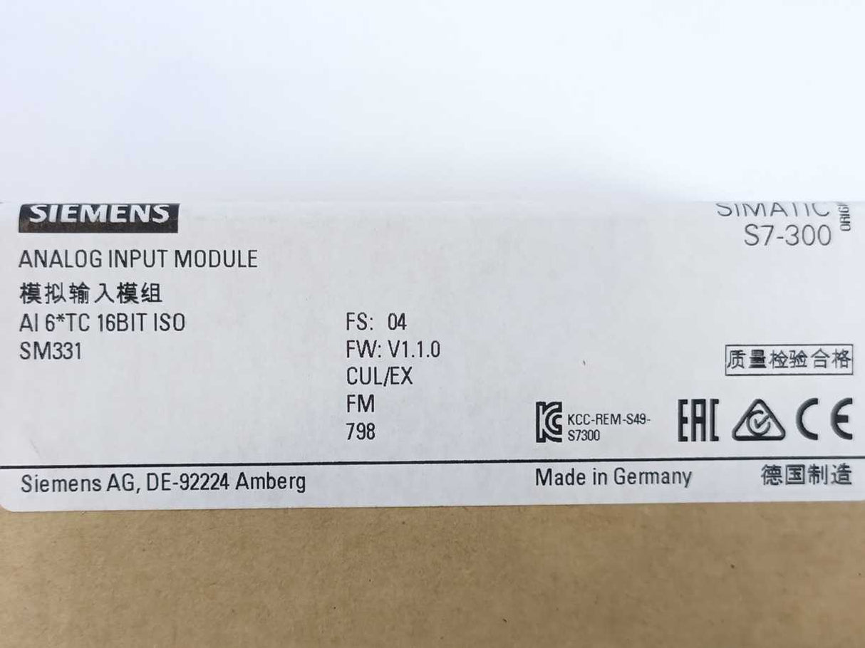Siemens 6ES7331-7PE10-0AB0 SIMATIC S7-300 Analog Input Module SM 331
