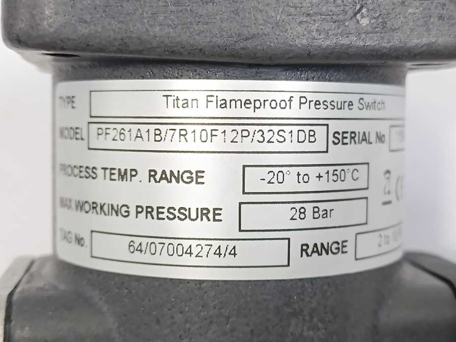 Pyropress PF261A1B/7R10F12P/32S1DB Titan Flameproof Pressure Switch w/ Extras