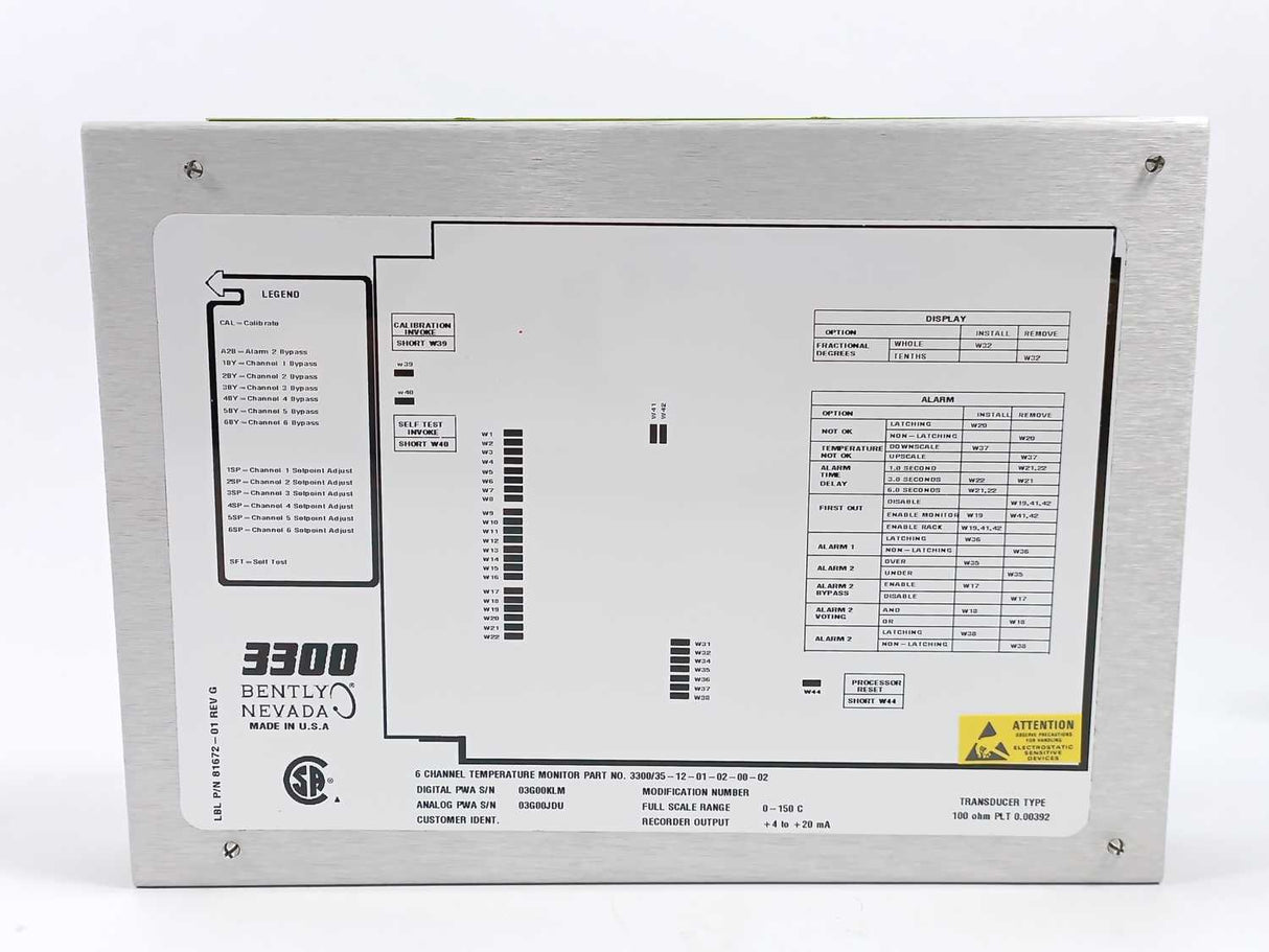 BENTLY NEVADA 3300/35-12-01-02-00-02 6 Channel Temperature Monitor
