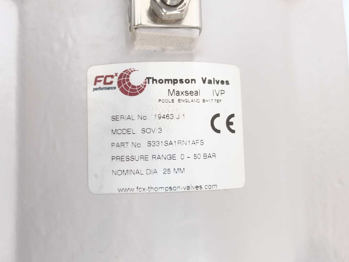 Thompson Valves S331SA1RN1AFS SOV/3, 0-50Bar, 25mm, Solenoid Valve, never used