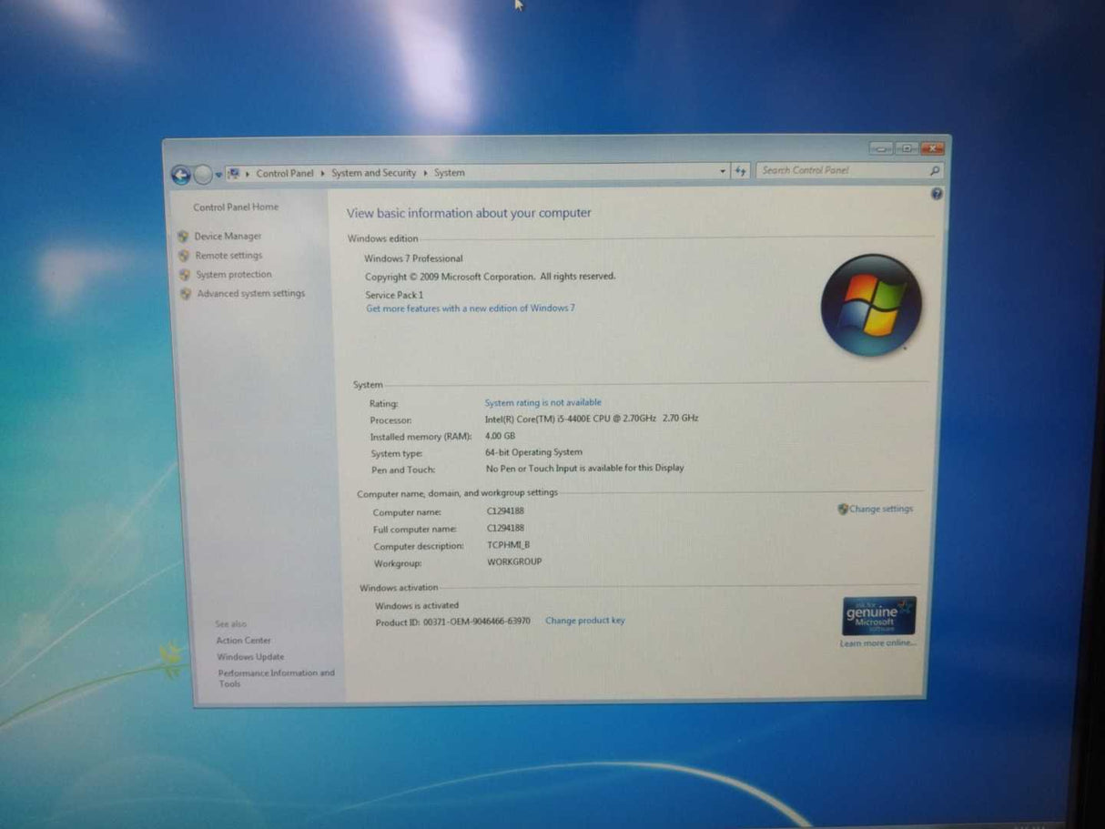 COMARK PMPC i5 2.7GHz,20"TS,W7 51-GEE07-102 Monitor Panel