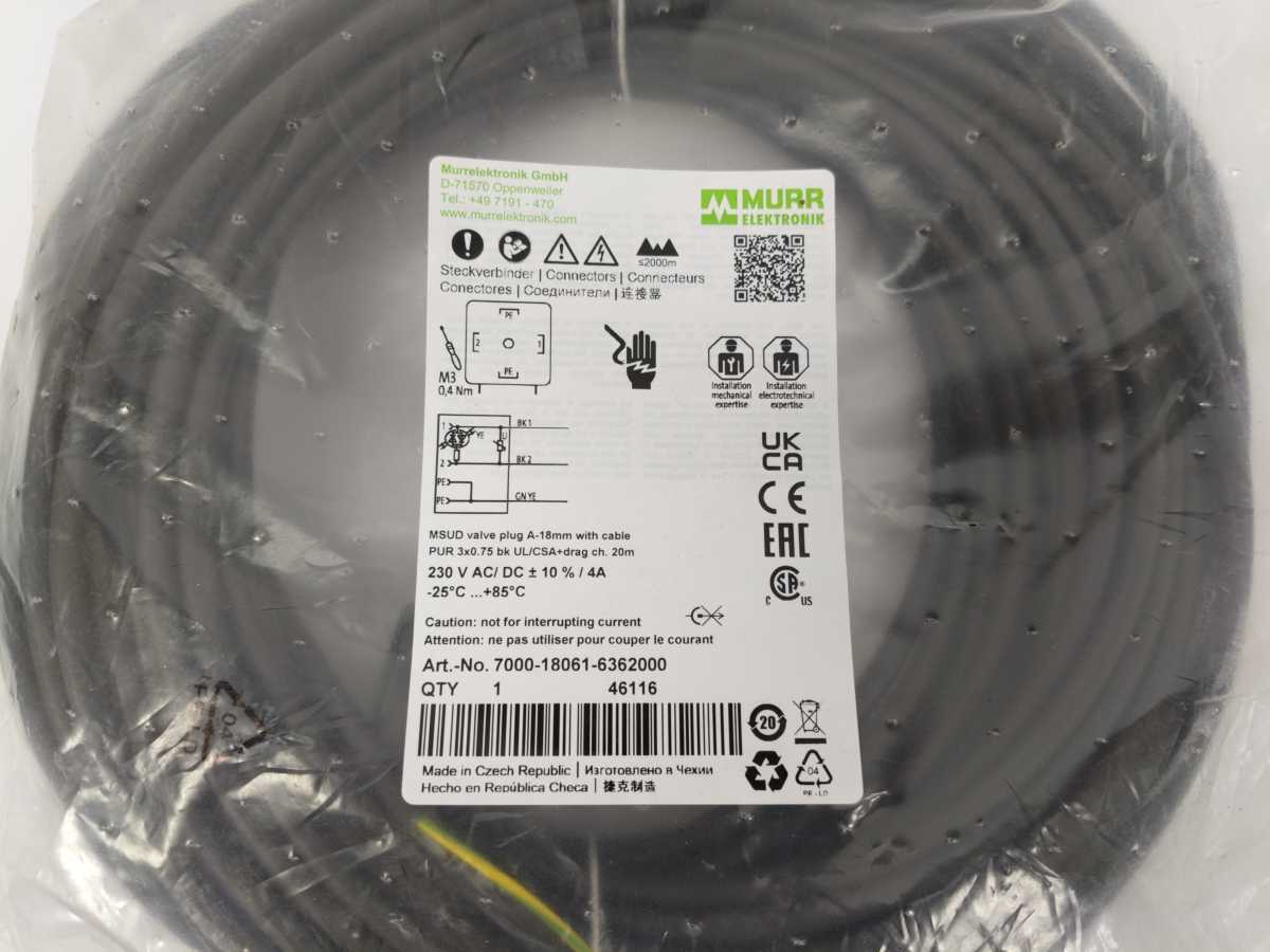 MURR Elektronik 7000-18061-6362000 MSUD Valve Plug A-18mm With Cable
