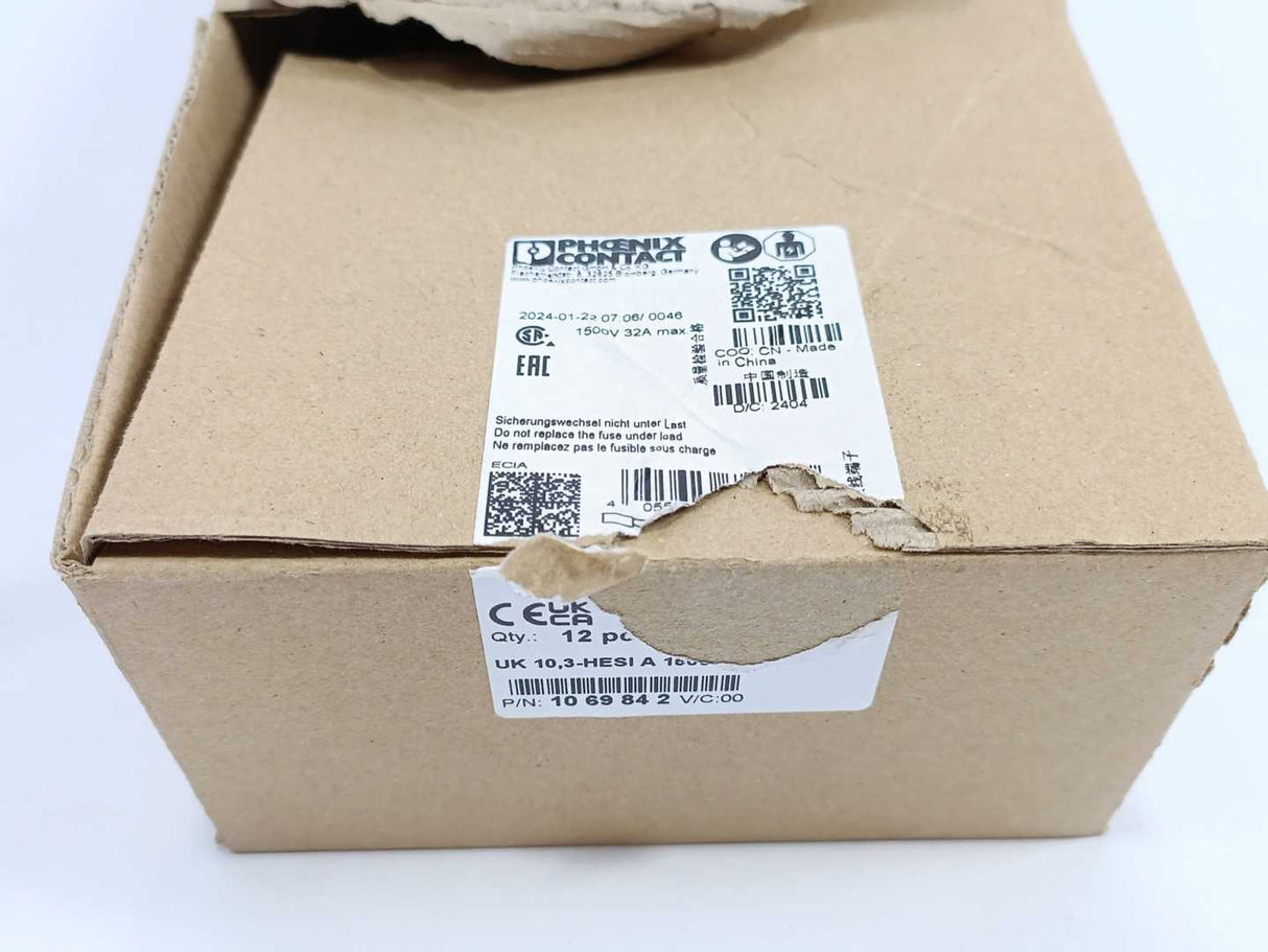 Phoenix Contact 1069842 UK 10,3-HESI A 1500V Fuse Terminal Batch 5pcs.