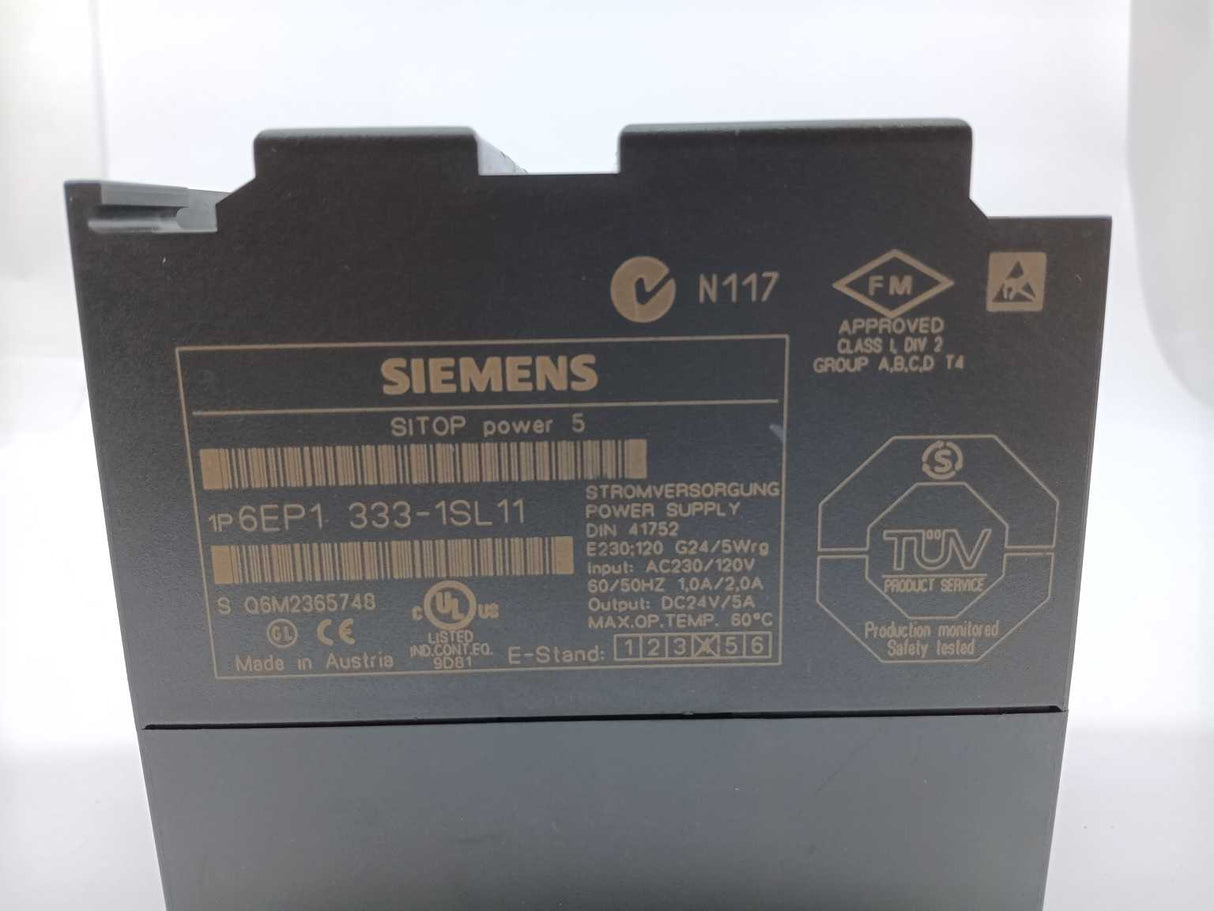 Siemens 6EP1333-1SL11 SITOP power 5. 24VDC 5A